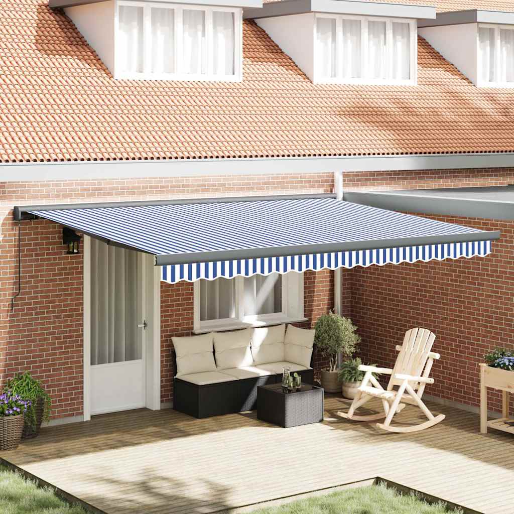 Tenda retrattile Blu e Bianco con Struttura Antracite 4 × 3 m