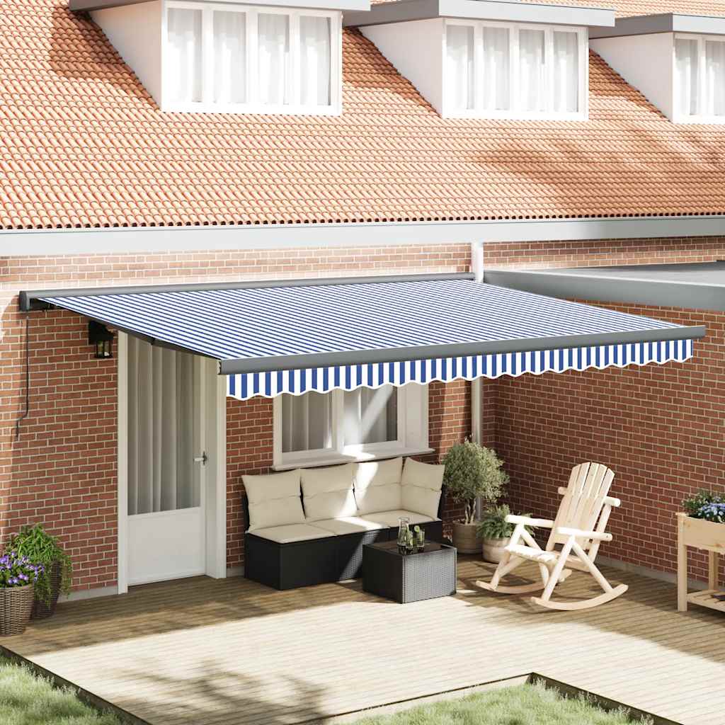 Tenda retrattile Blu e Bianco con Struttura Antracite 4,5 × 3 m