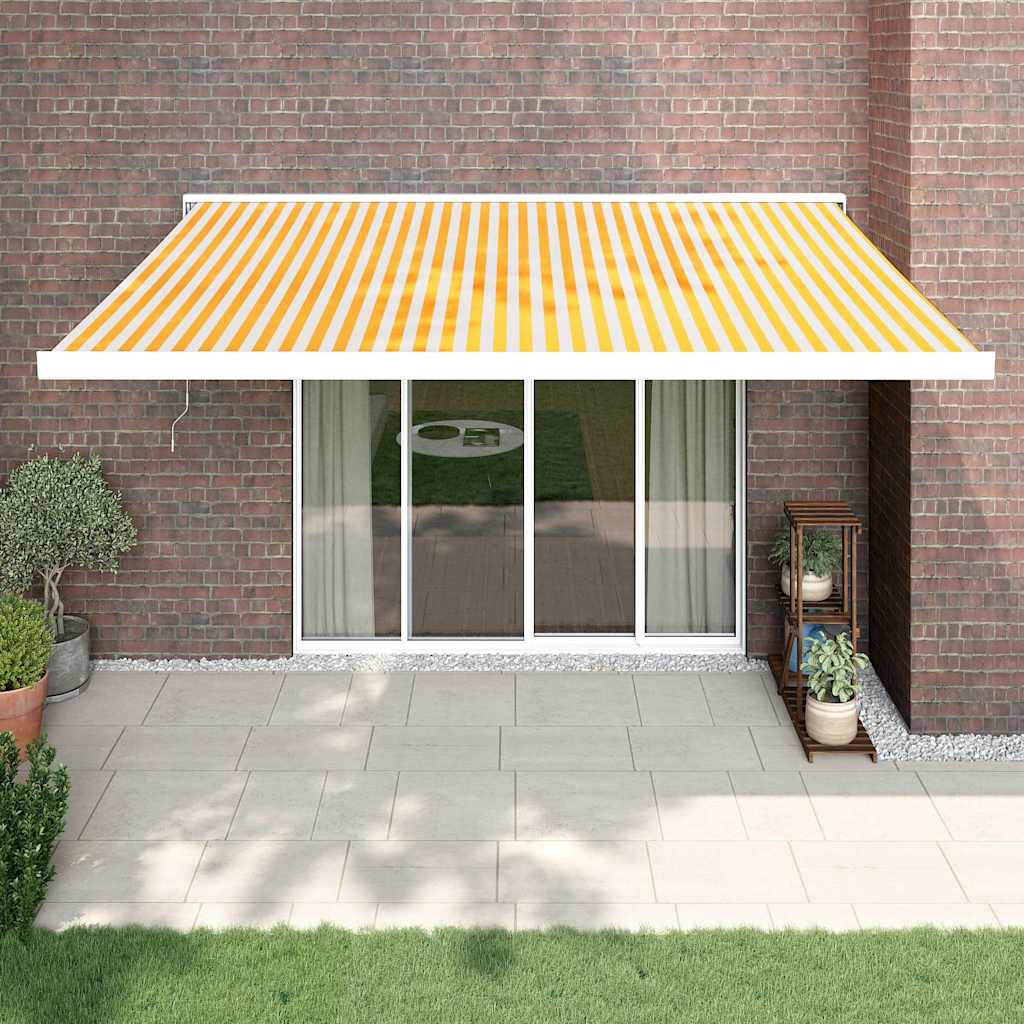 Tenda retrattile Giallo e Bianco 400 × 300 cm Tessuto e Metallo