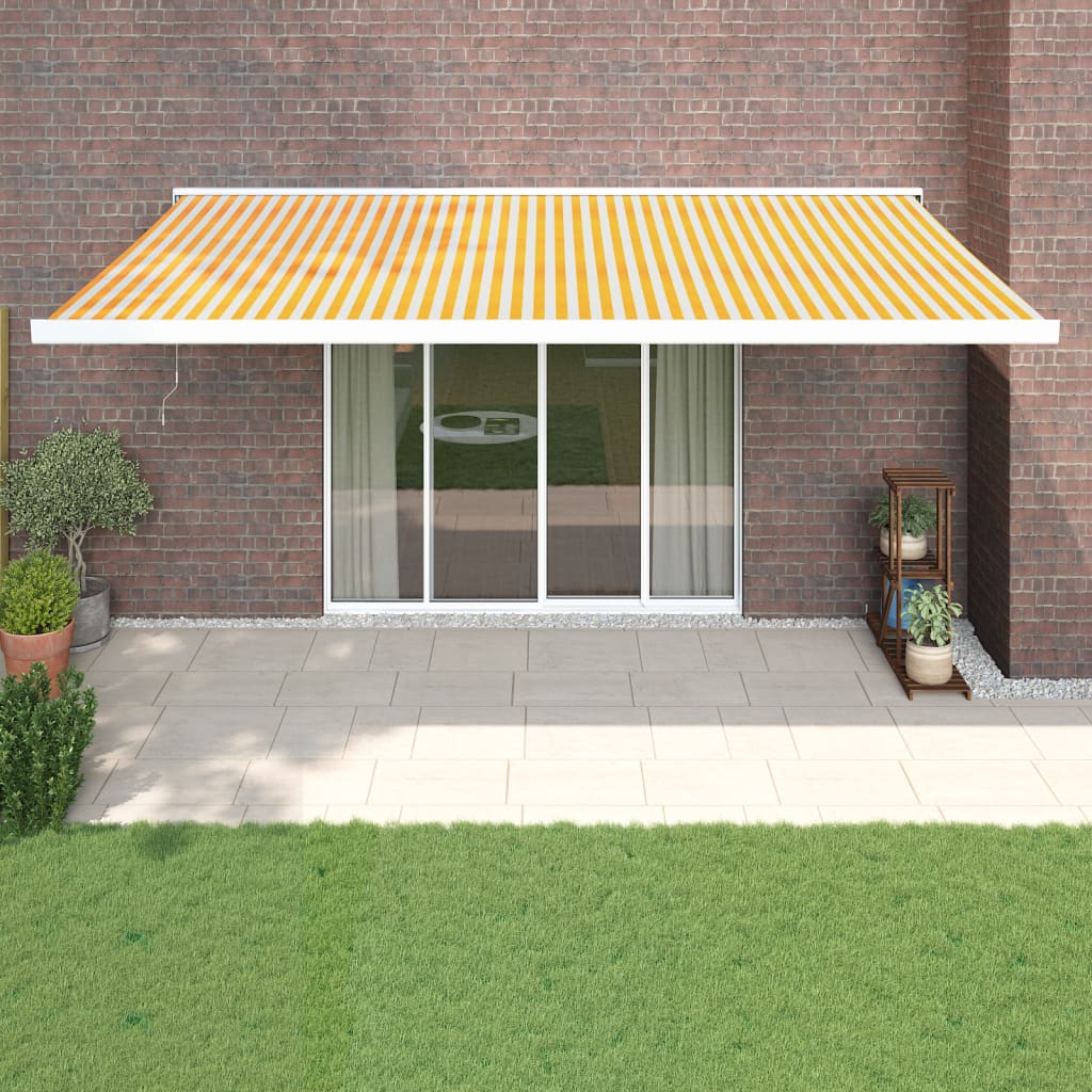 Tenda retrattile Giallo e Bianco 500 × 300 cm Tessuto e Metallo