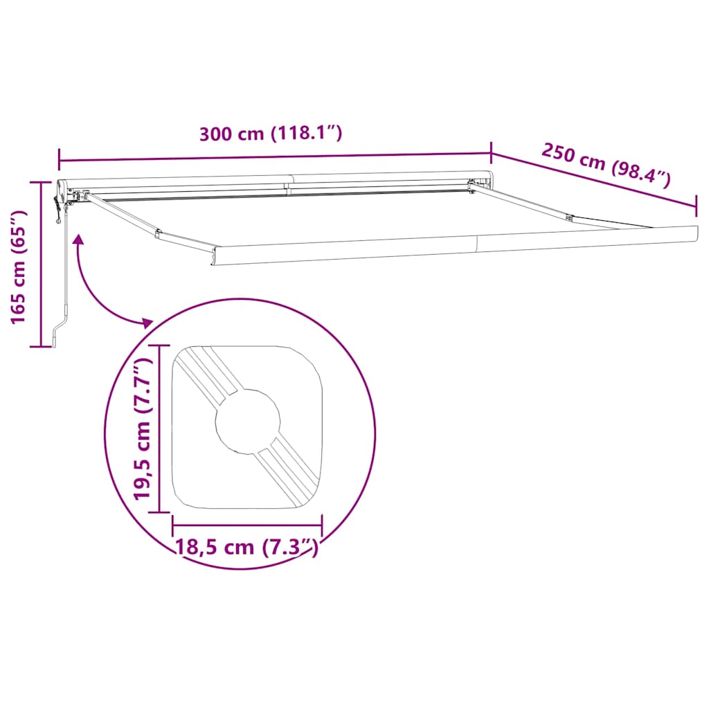 Tenda retrattile Blu e Bianco con Struttura Nera 300 x 250 cm