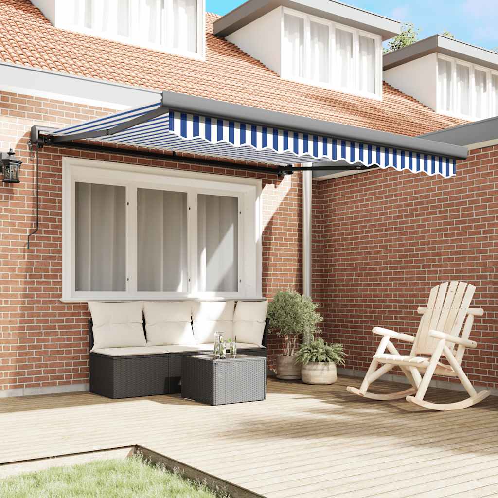 Tenda retrattile Blu e Bianco con Struttura Nera 300 x 250 cm