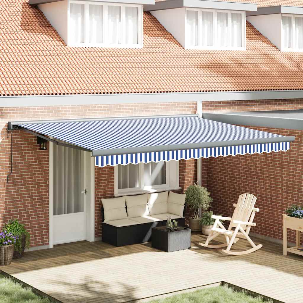 Tenda retrattile Blu e Bianco con Struttura Nera 450 × 300 cm