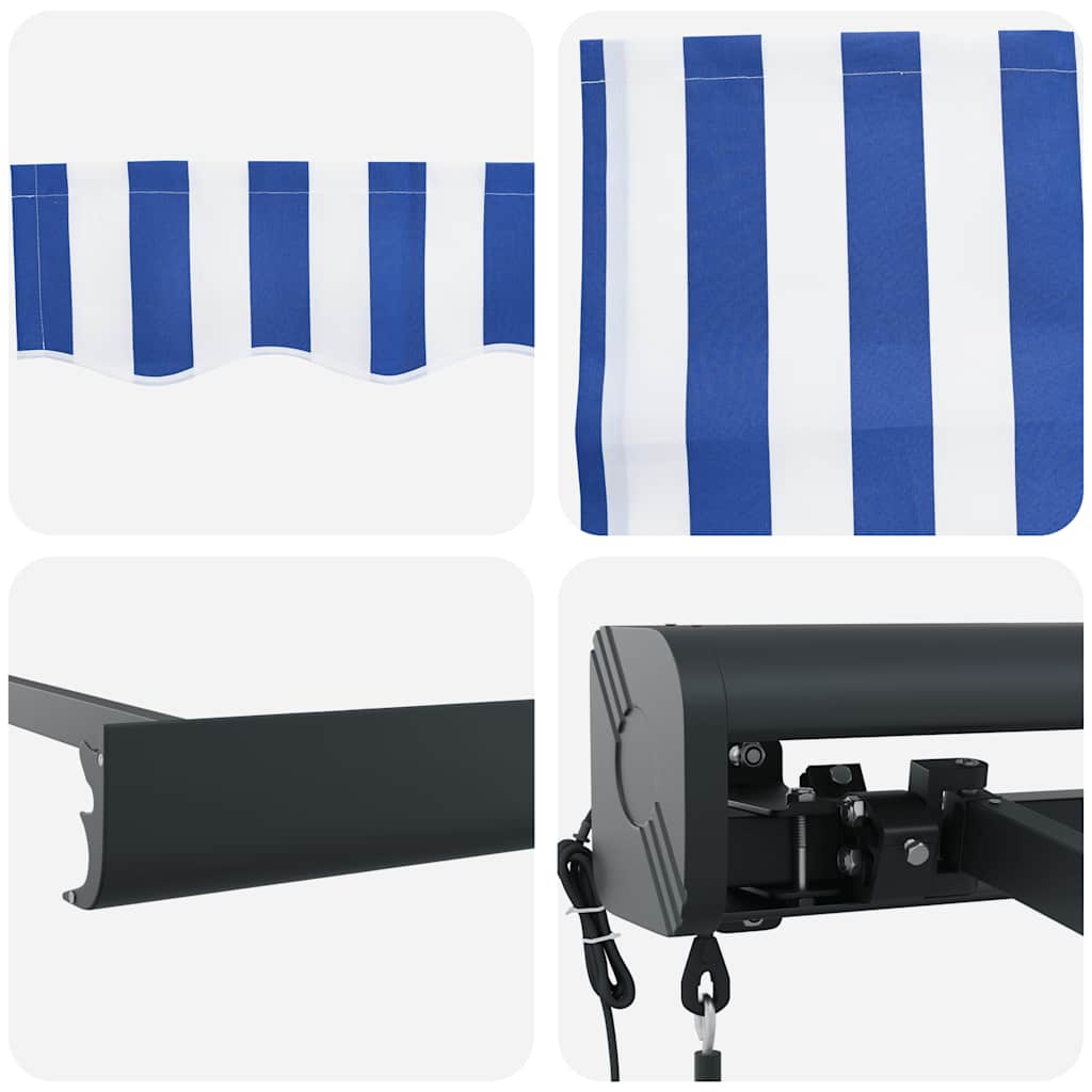 Tenda retrattile Blu e Bianco con Struttura Nera 450 × 300 cm