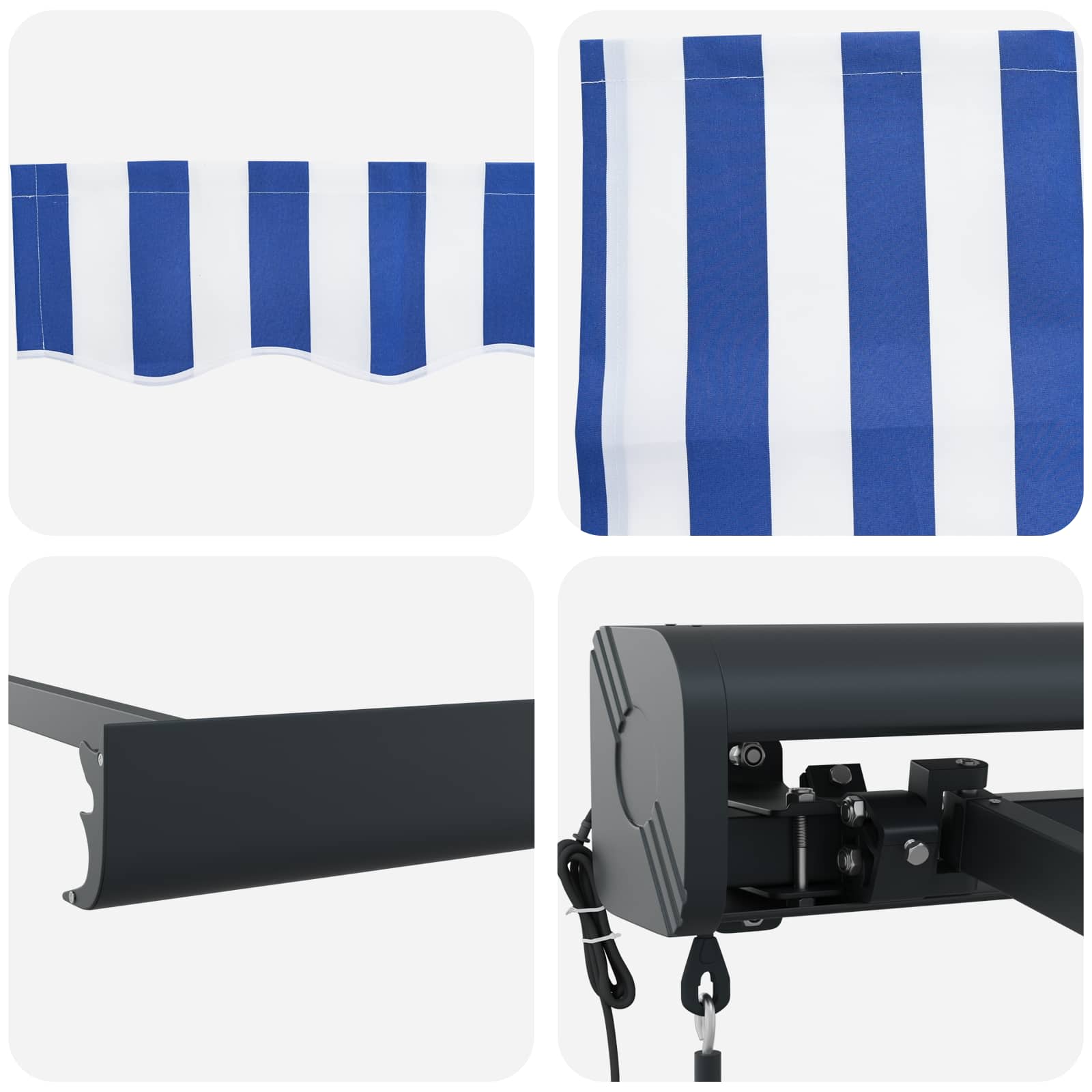 Tenda retrattile Blu e Bianco con Struttura Nera 500 × 300 cm