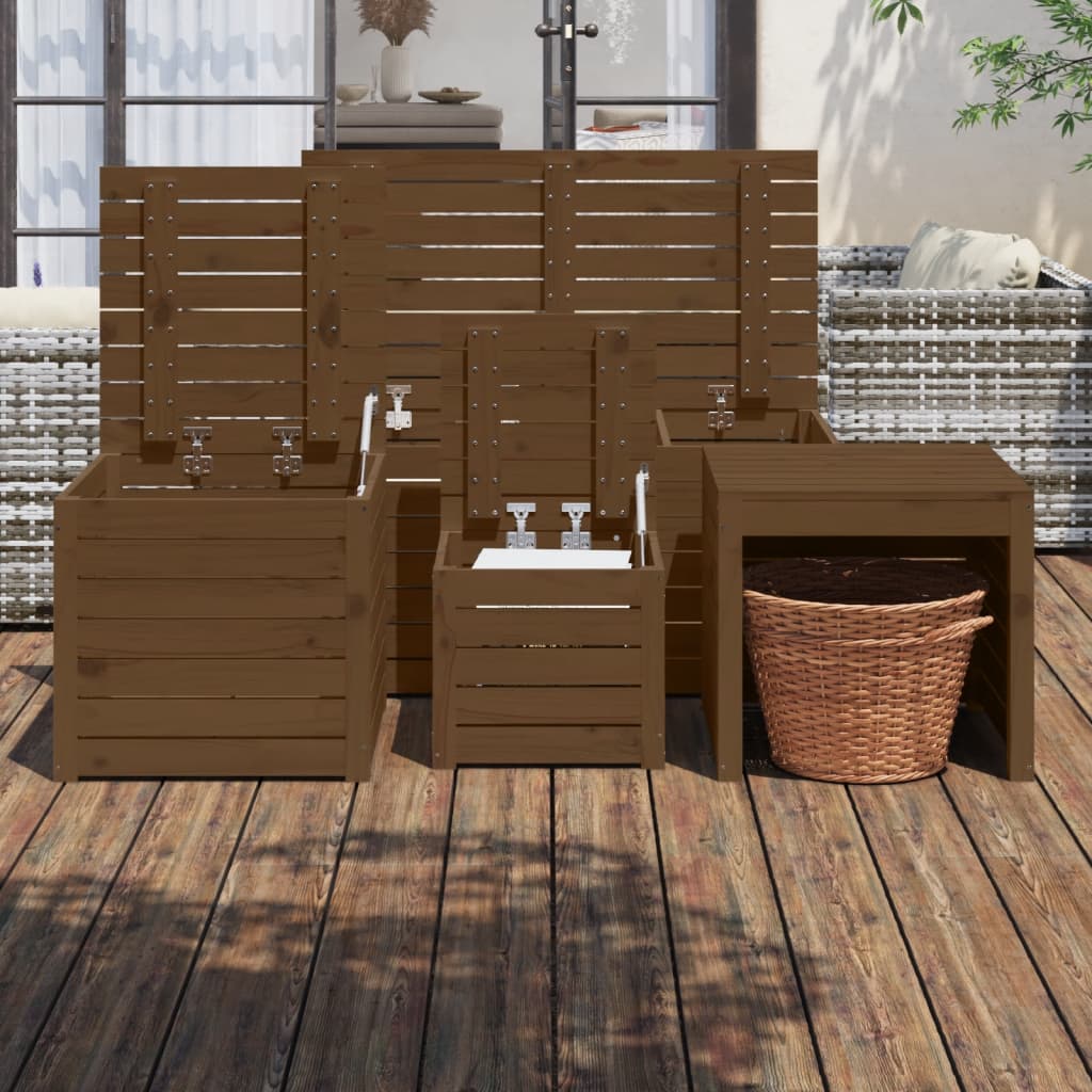 Set Cassette da Giardino 4 pz ambra in Legno Massello di Pino