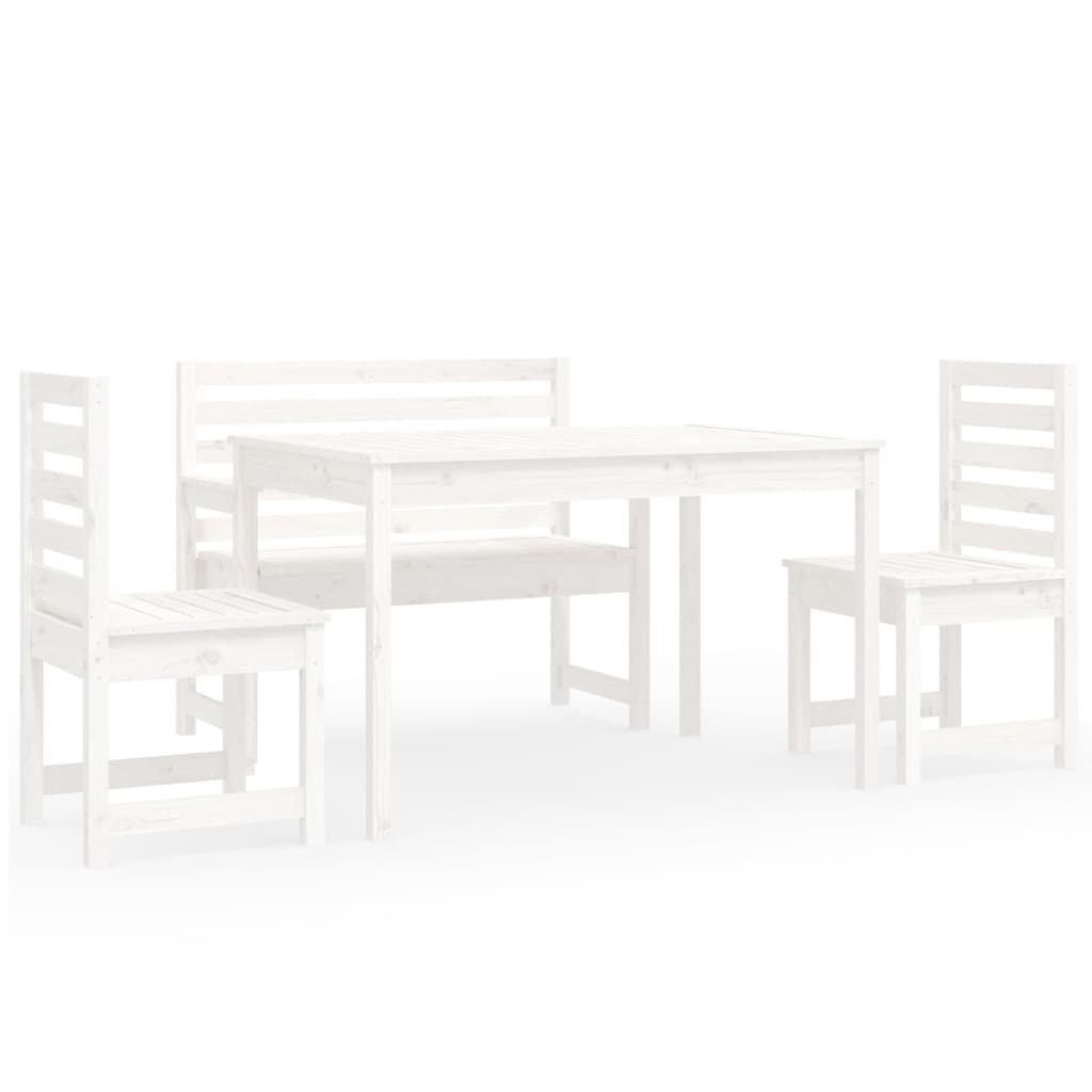 Set da Pranzo per Giardino 4pz Bianco in Legno Massello di Pino