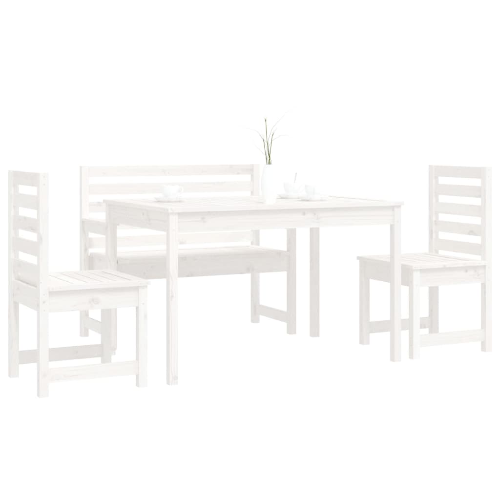Set da Pranzo per Giardino 4pz Bianco in Legno Massello di Pino