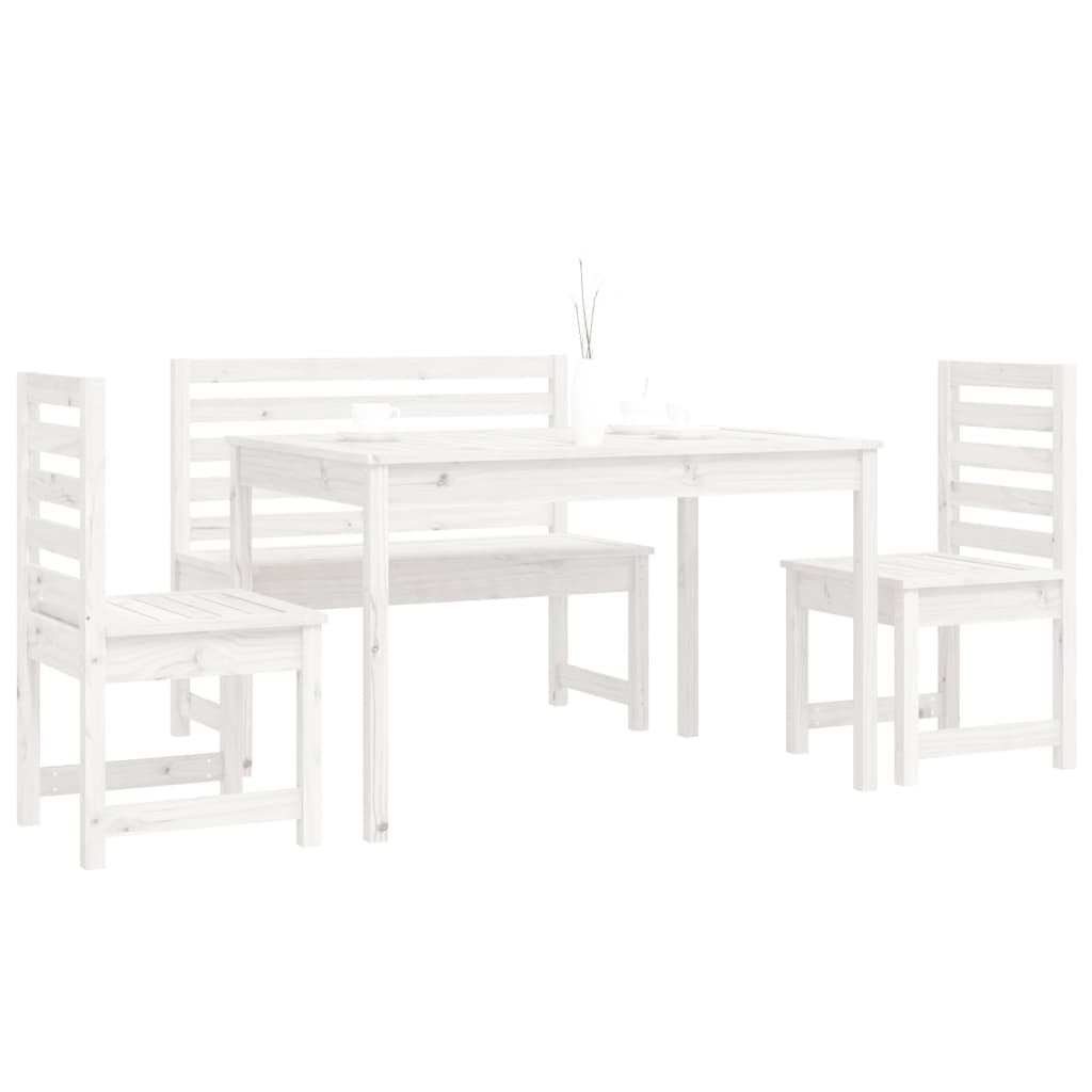 Set da Pranzo per Giardino 4pz Bianco in Legno Massello di Pino