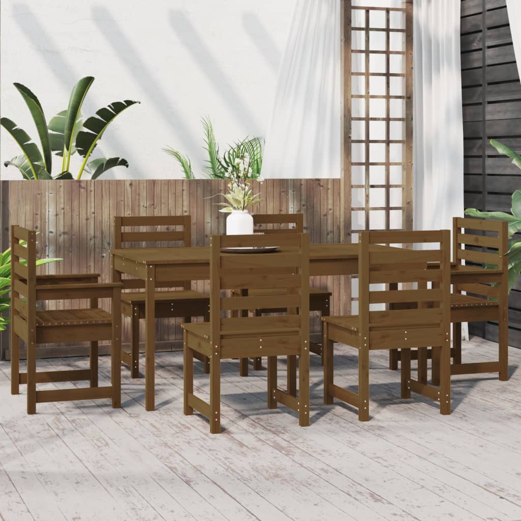 Set da Pranzo da Giardino 7 pz ambra in Legno Massello di Pino