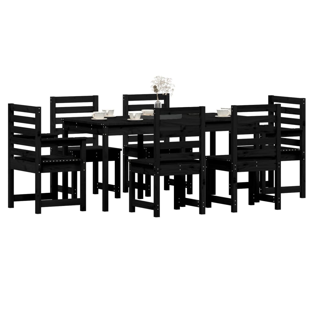 Set da Pranzo per Giardino 7pz Nero in Legno Massello di Pino