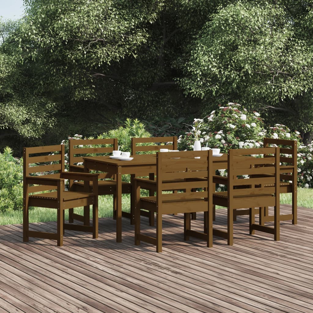 Set da Pranzo da Giardino 7 pz ambra in Legno Massello di Pino