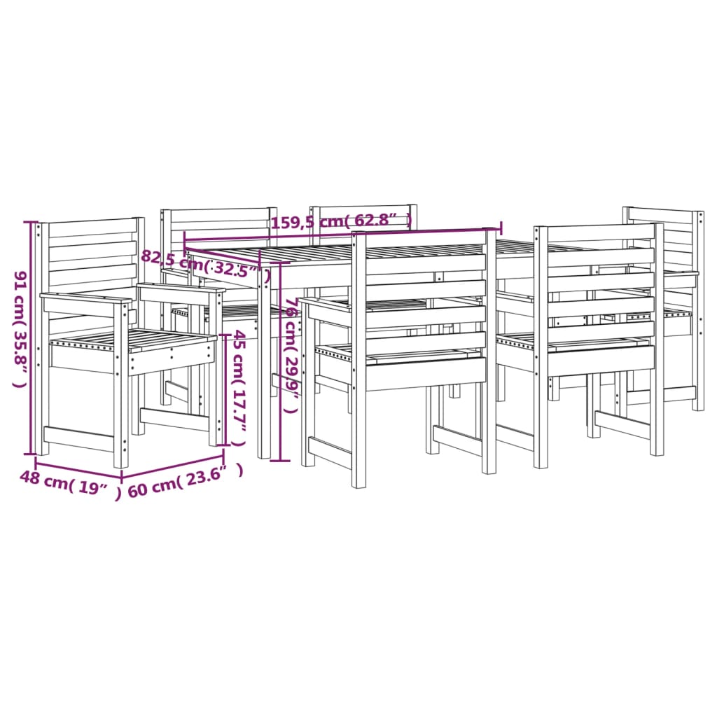 Set da Pranzo da Giardino 7 pz ambra in Legno Massello di Pino