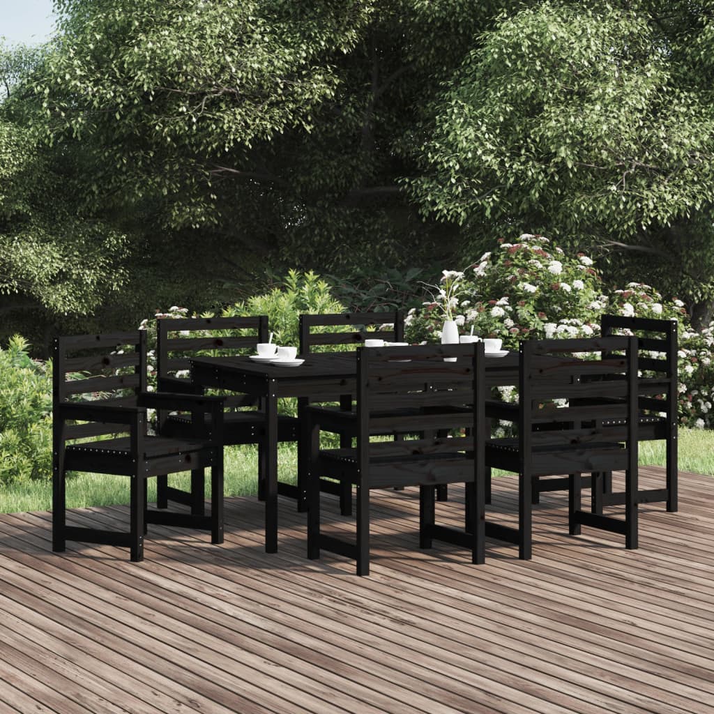 Set da Pranzo da Giardino 7 pz Nero in Legno di Pino