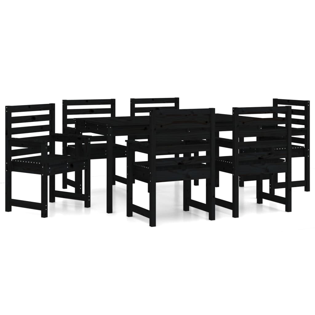 Set da Pranzo da Giardino 7 pz Nero in Legno di Pino