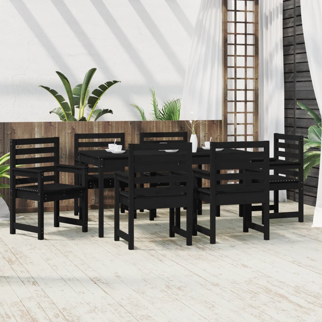 Set da Pranzo da Giardino 7 pz Nero in Legno di Pino