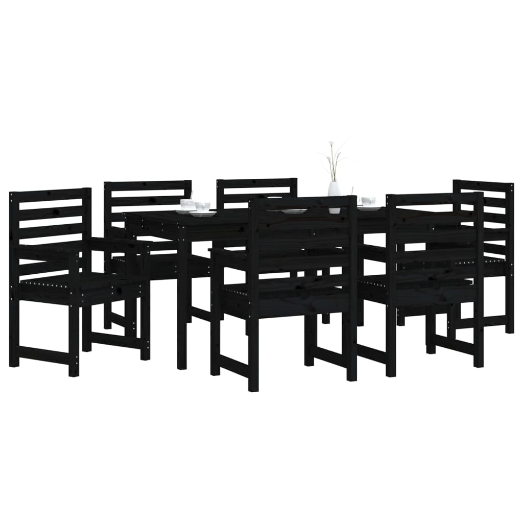 Set da Pranzo da Giardino 7 pz Nero in Legno di Pino