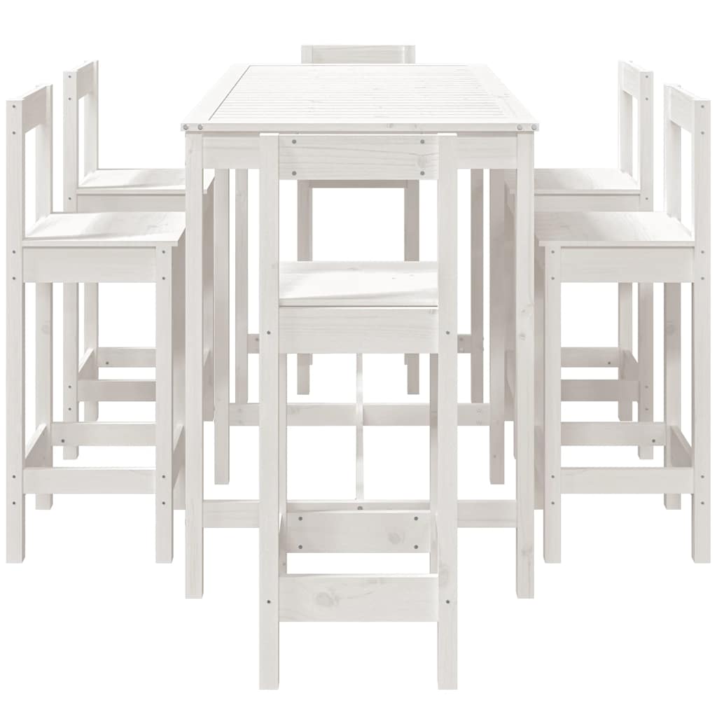 Set Bar da Giardino 7 pz Bianco in Legno Massello di Pino