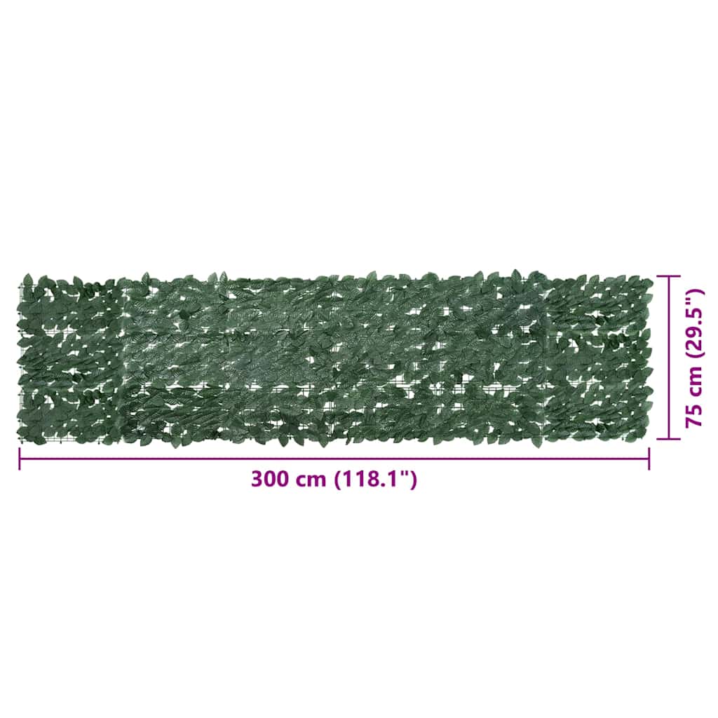 Paravento da Balcone con Foglie Verde Scuro 300x75 cm
