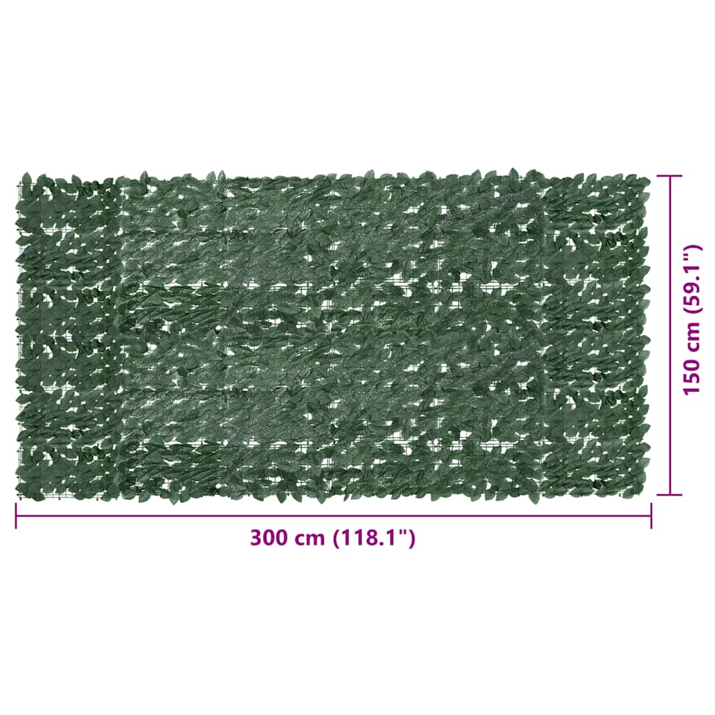 Paravento da Balcone con Foglie Verde Scuro 300x150 cm