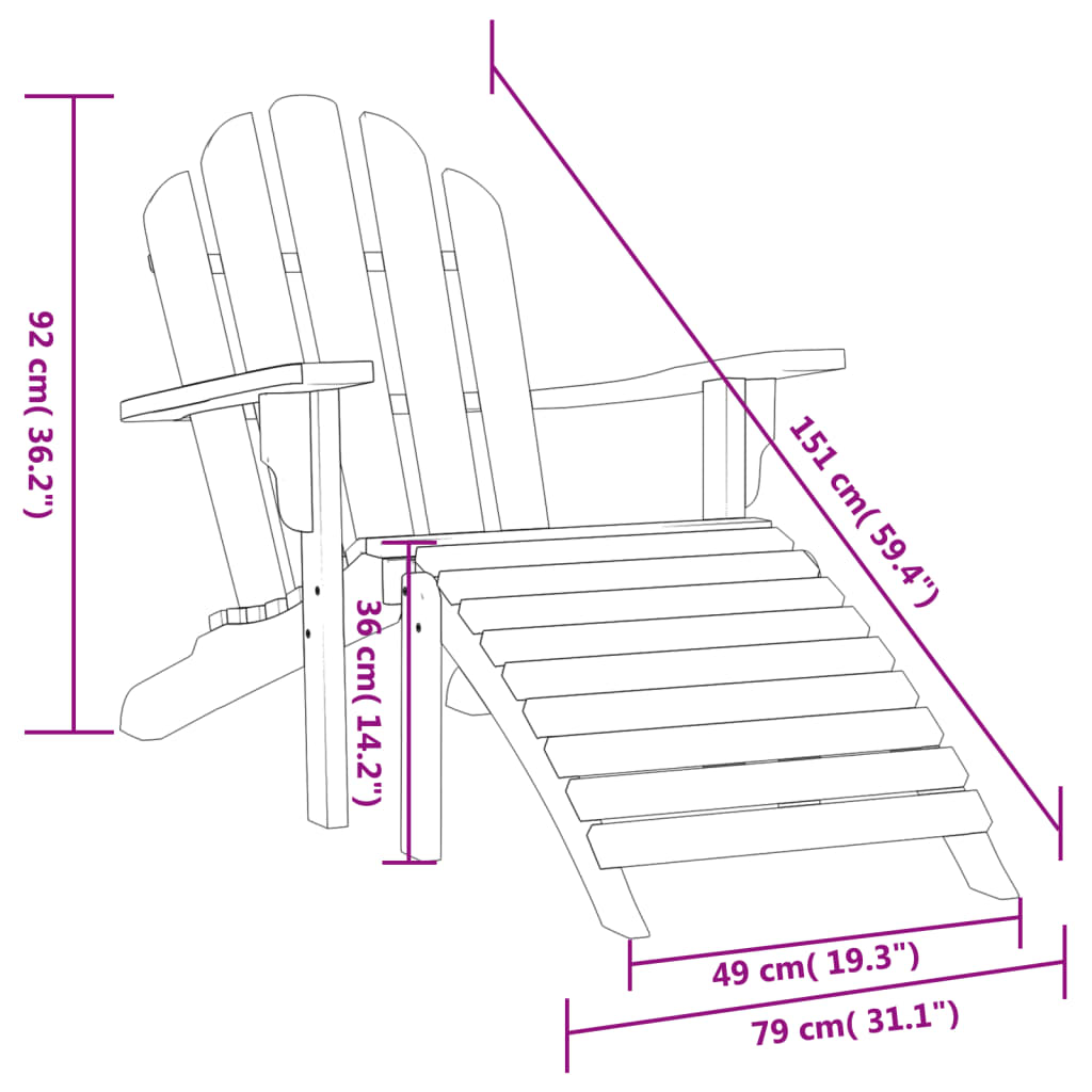 Sedie Adirondack Giardino Poggiapiedi 2pz Legno Massello Teak