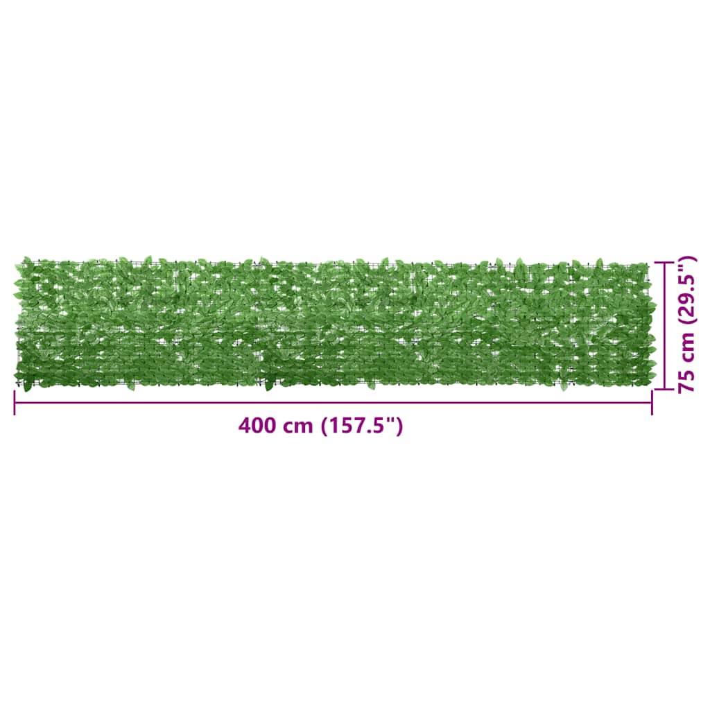 Paravento da Balcone con Foglie Verdi 400x75 cm