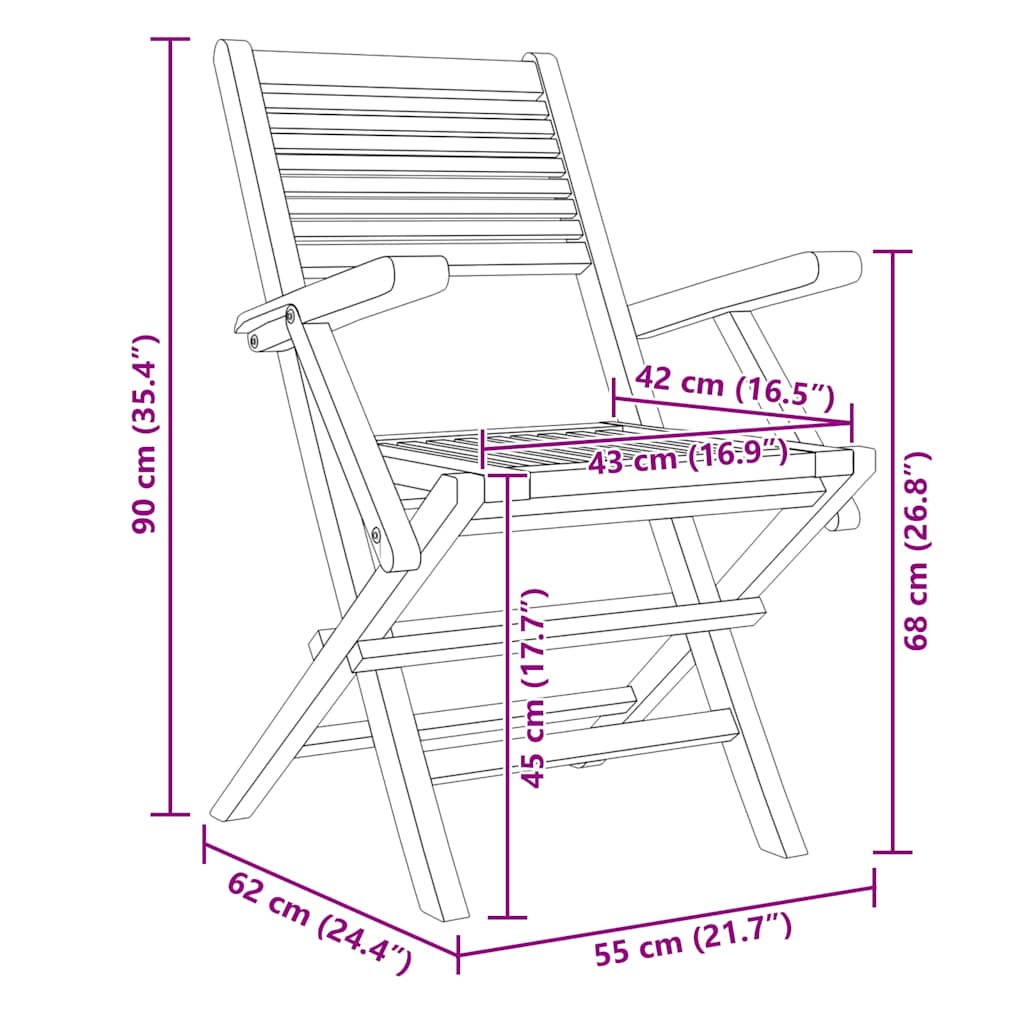 Sedie Pieghevoli 8pz 55x62x90cm Legno Massello Teak
