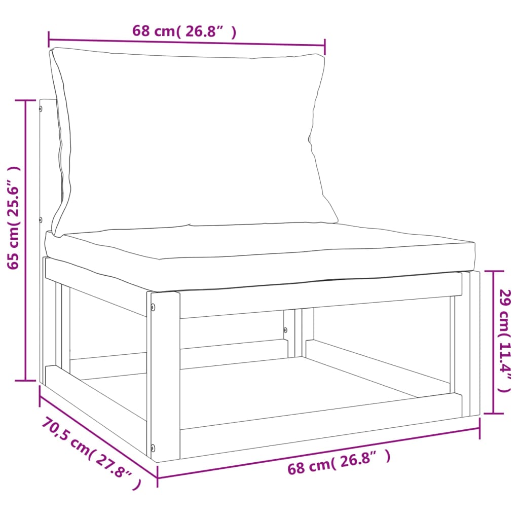 Set Salotto Giardino 6pz Cuscini Grigio Chiaro Legno Massello
