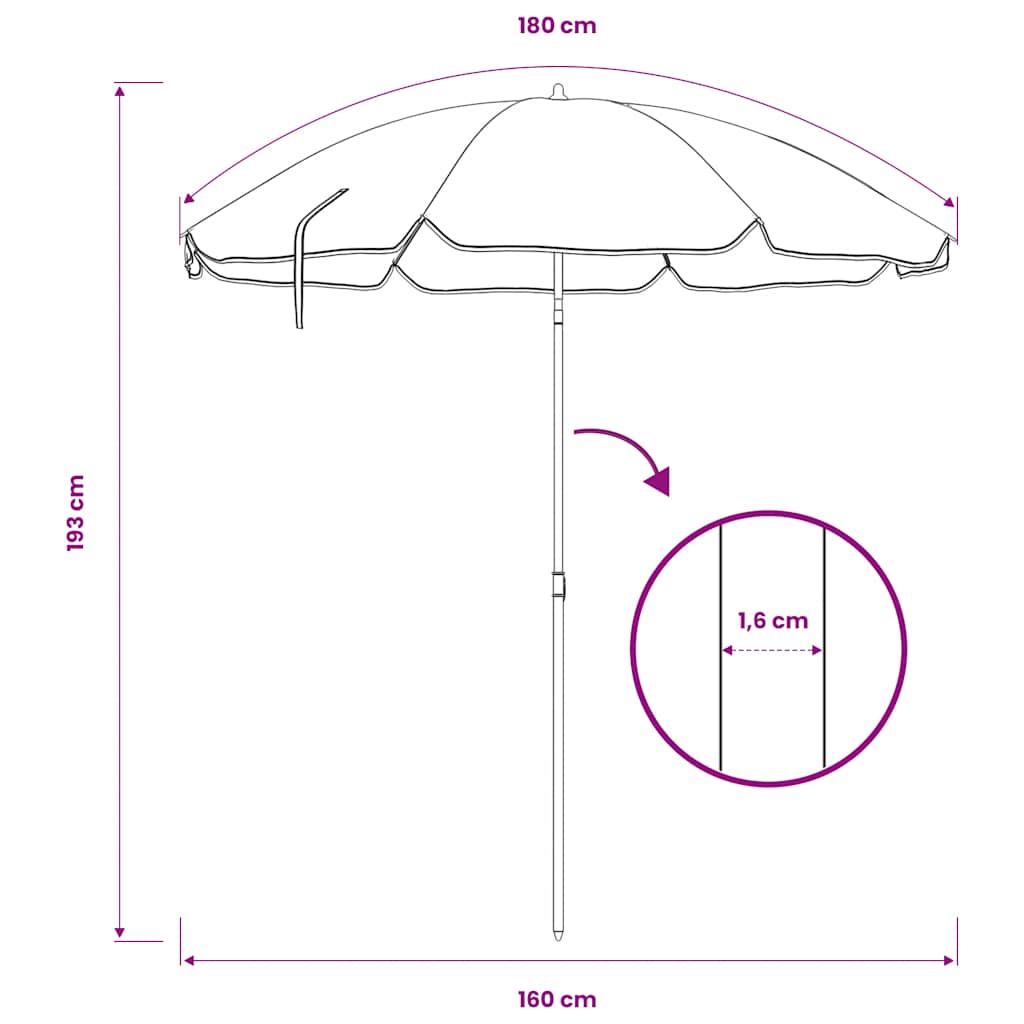 Ombrellone Giardino con Palo in Acciaio Antracite 180 cm
