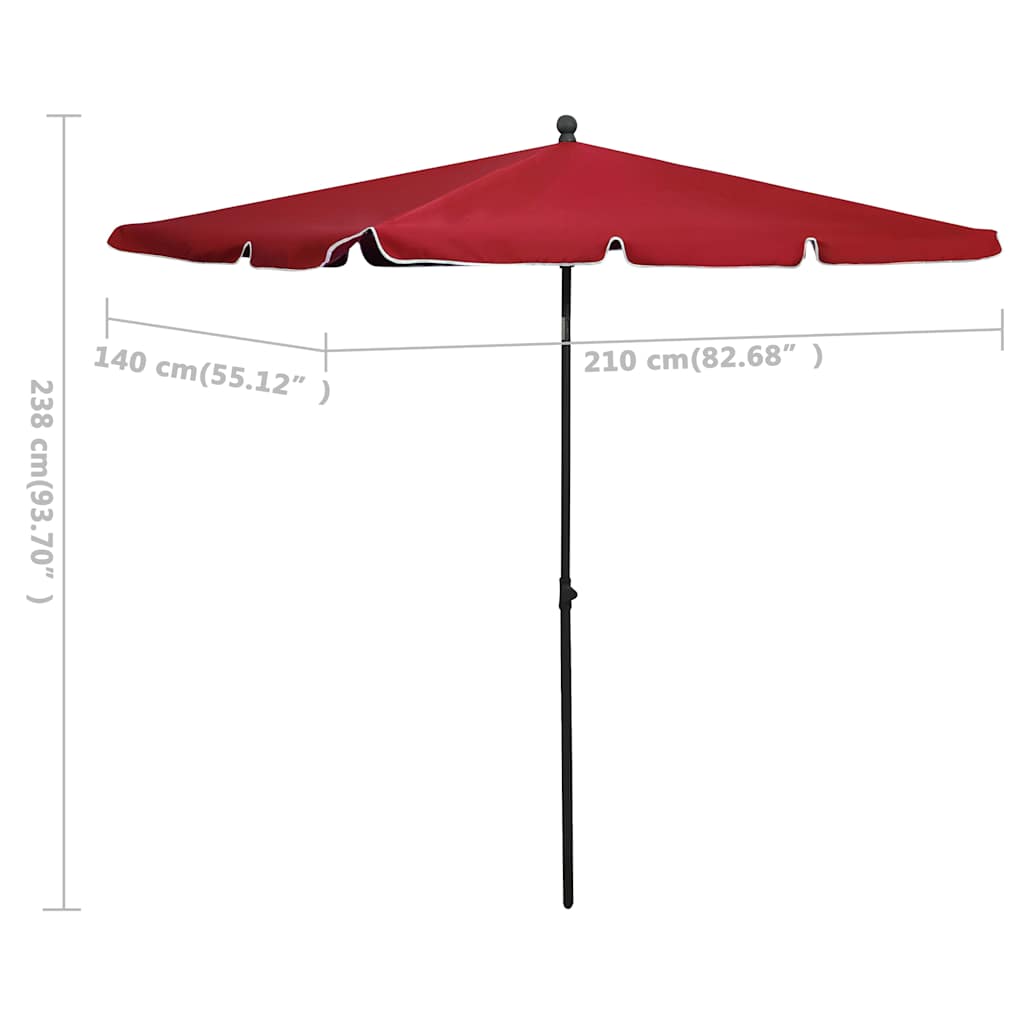 Ombrellone da Giardino con Palo 210x140 cm Rosso Bordò