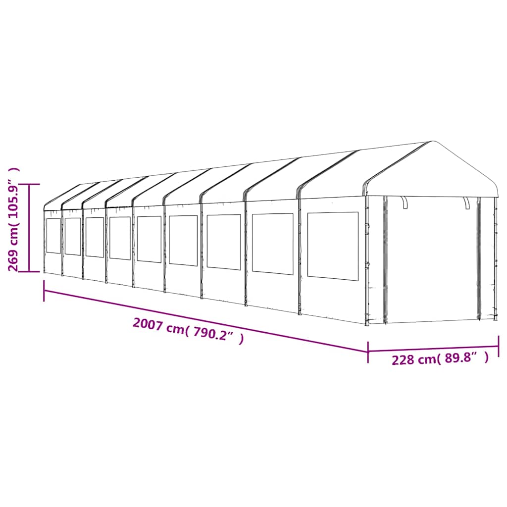 Gazebo con Tetto Bianco 20,07x2,28x2,69 m in Polietilene