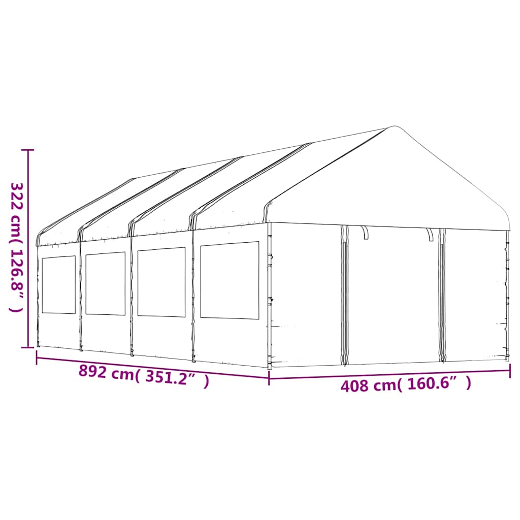 Gazebo con Tetto Bianco 8,92x4,08x3,22 m in Polietilene