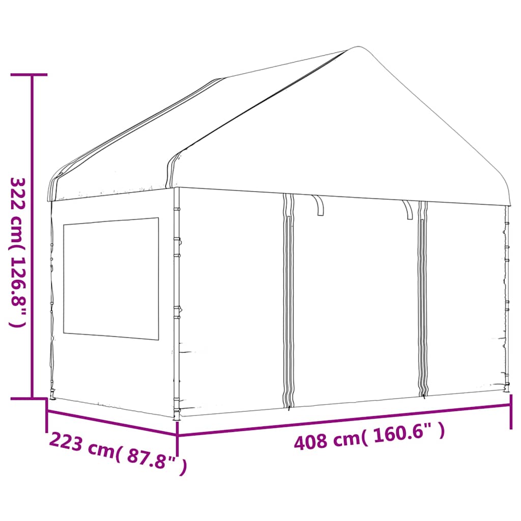 Gazebo con Tetto Bianco 8,92x4,08x3,22 m in Polietilene