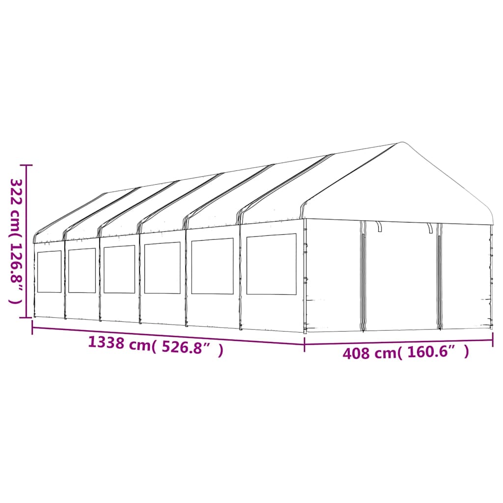Gazebo con Tetto Bianco 13,38x4,08x3,22 m in Polietilene