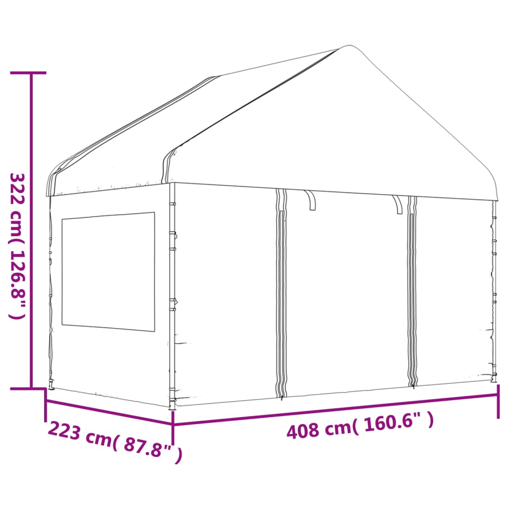 Gazebo con Tetto Bianco 15,61x4,08x3,22 m in Polietilene
