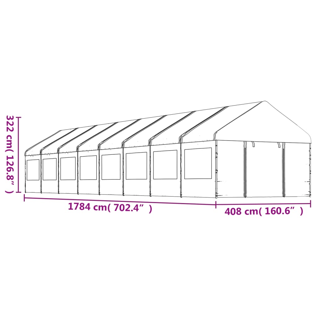 Gazebo con Tetto Bianco 17,84x4,08x3,22 m in Polietilene