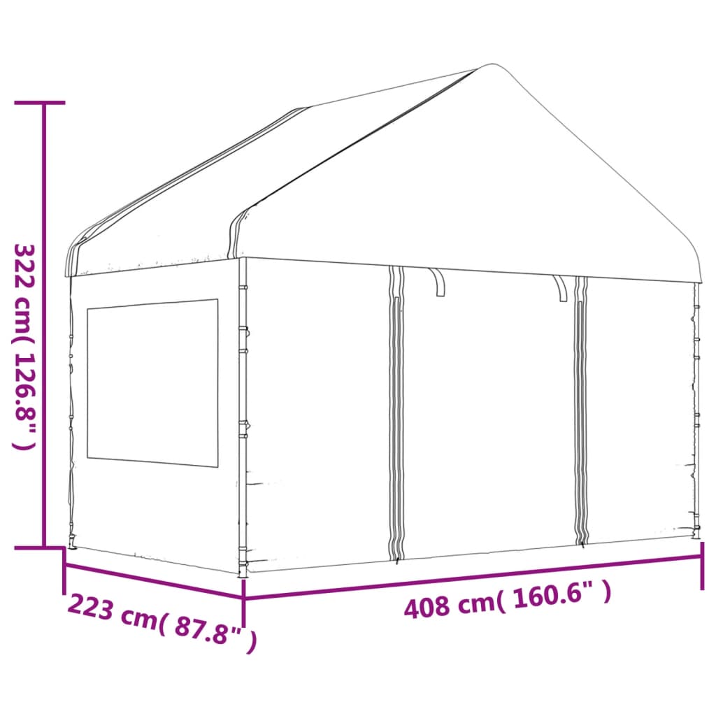 Gazebo con Tetto Bianco 17,84x4,08x3,22 m in Polietilene