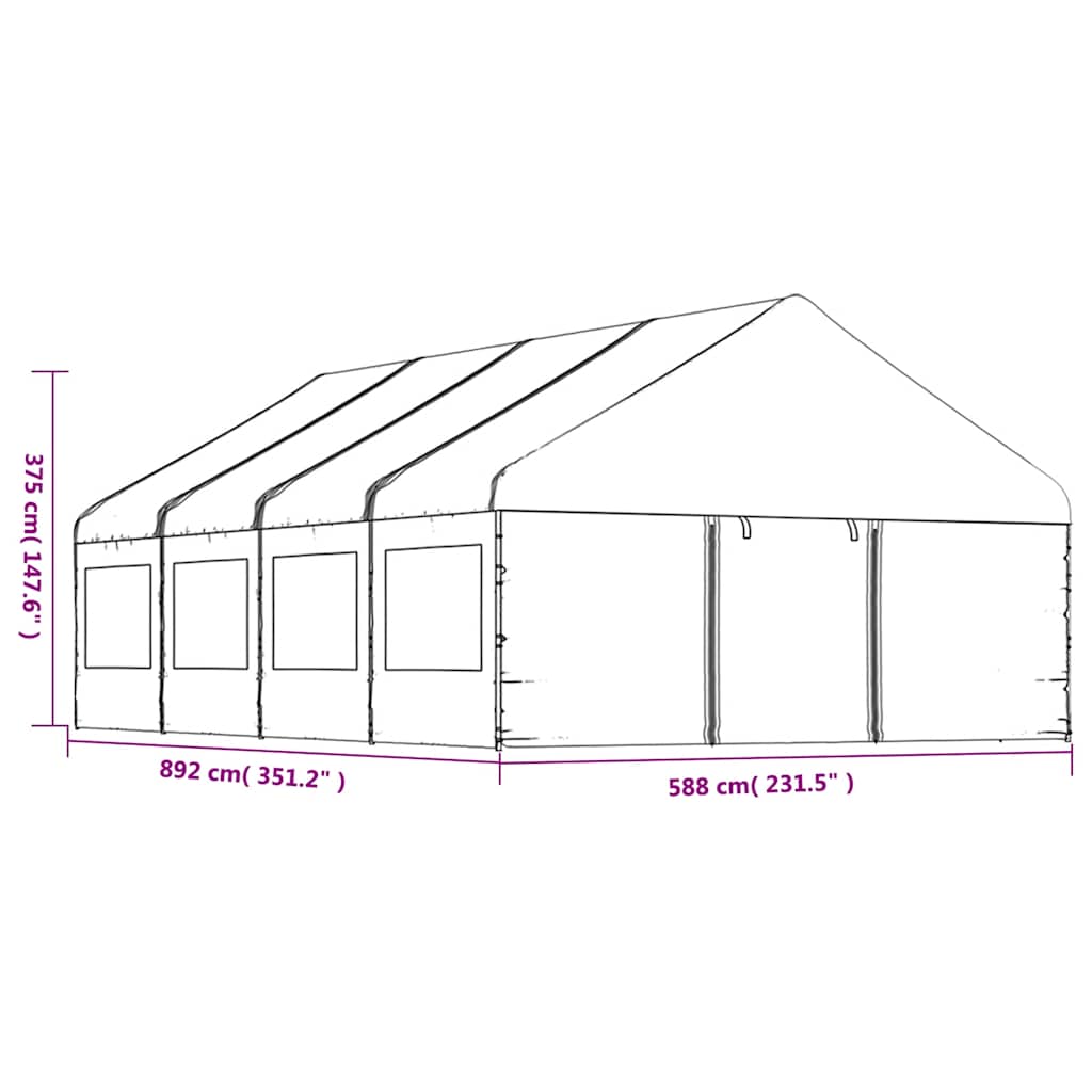 Gazebo con Tetto Bianco 8,92x5,88x3,75 m in Polietilene