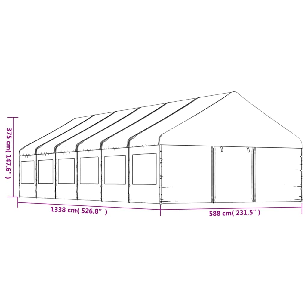 Gazebo con Tetto Bianco 13,38x5,88x3,75 m in Polietilene
