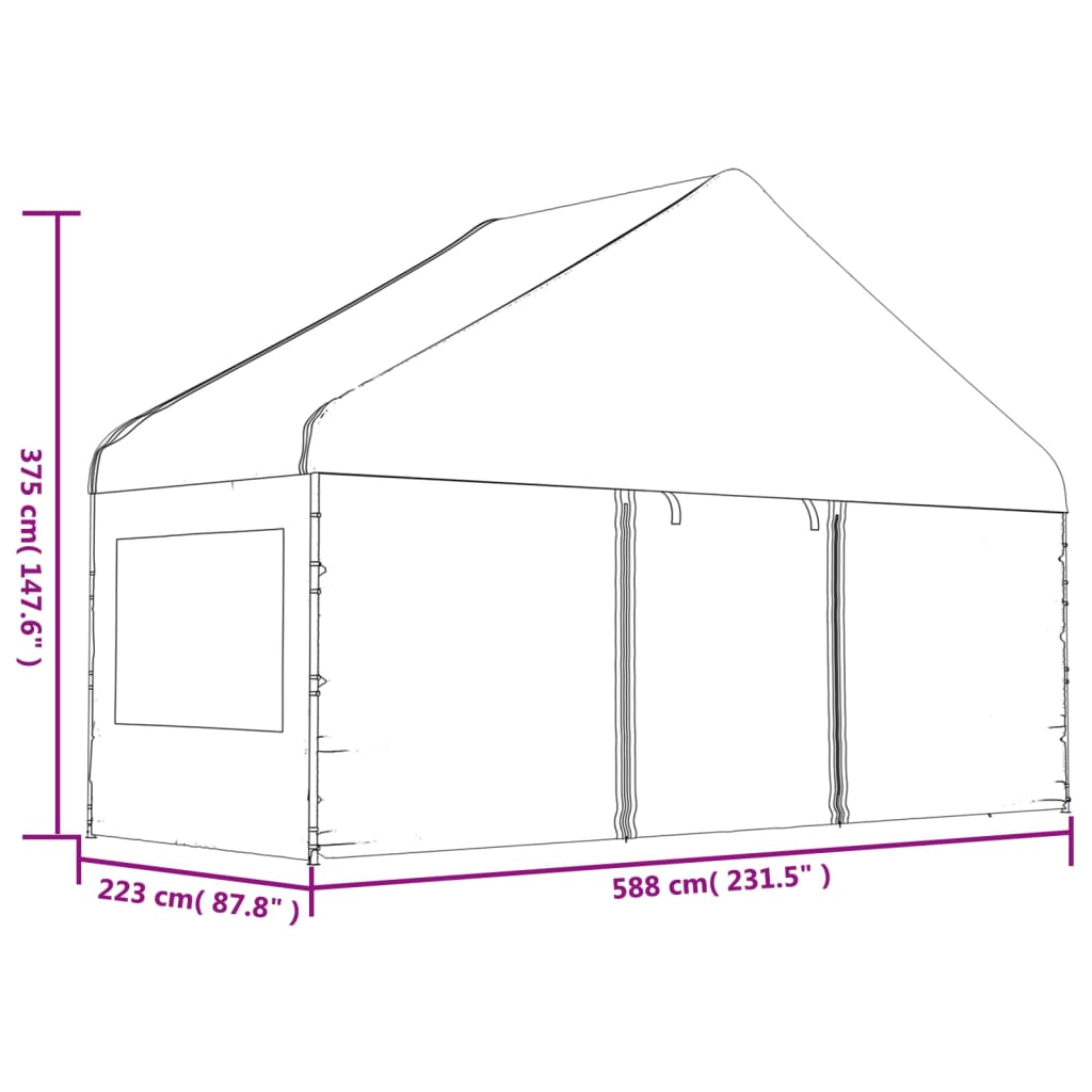 Gazebo con Tetto Bianco 13,38x5,88x3,75 m in Polietilene