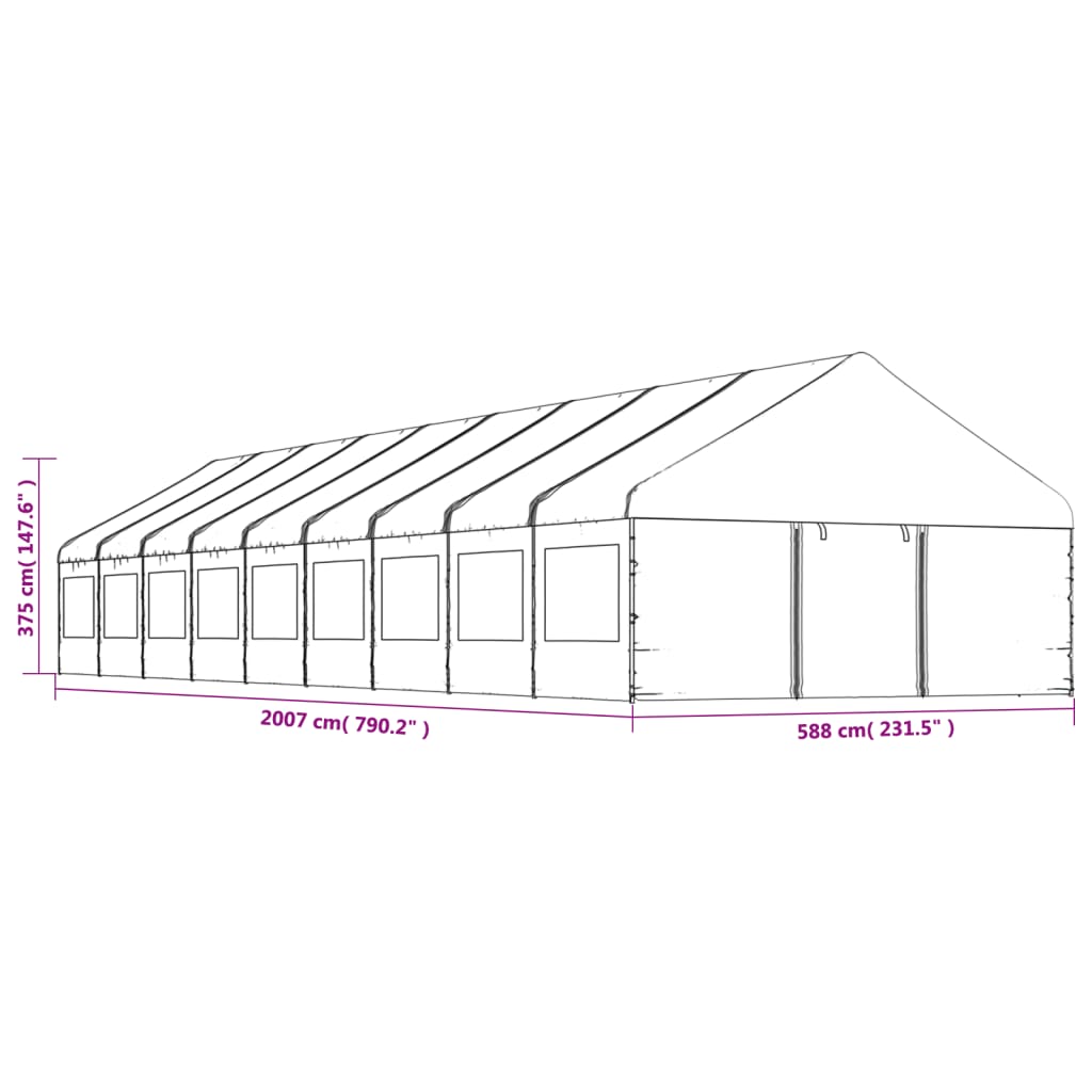 Gazebo con Tetto Bianco 20,07x5,88x3,75 m in Polietilene