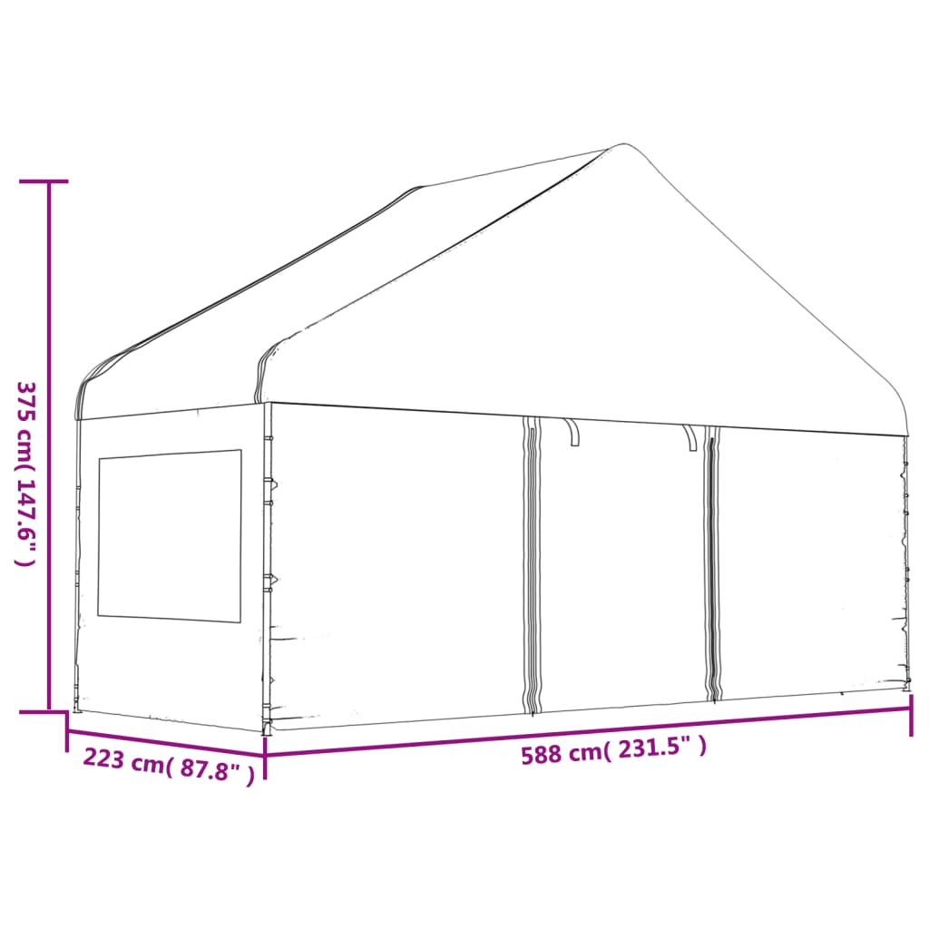 Gazebo con Tetto Bianco 20,07x5,88x3,75 m in Polietilene