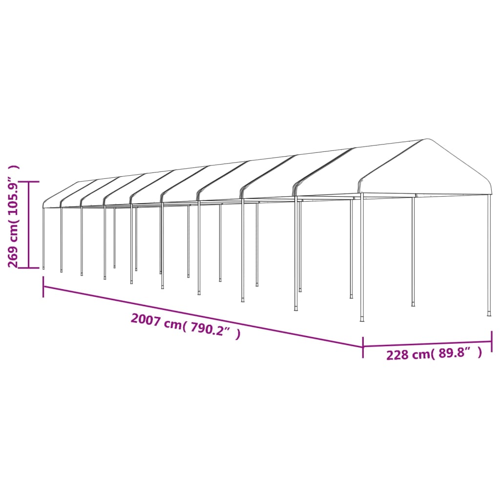 Gazebo con Tetto Bianco 20,07x2,28x2,69 m in Polietilene