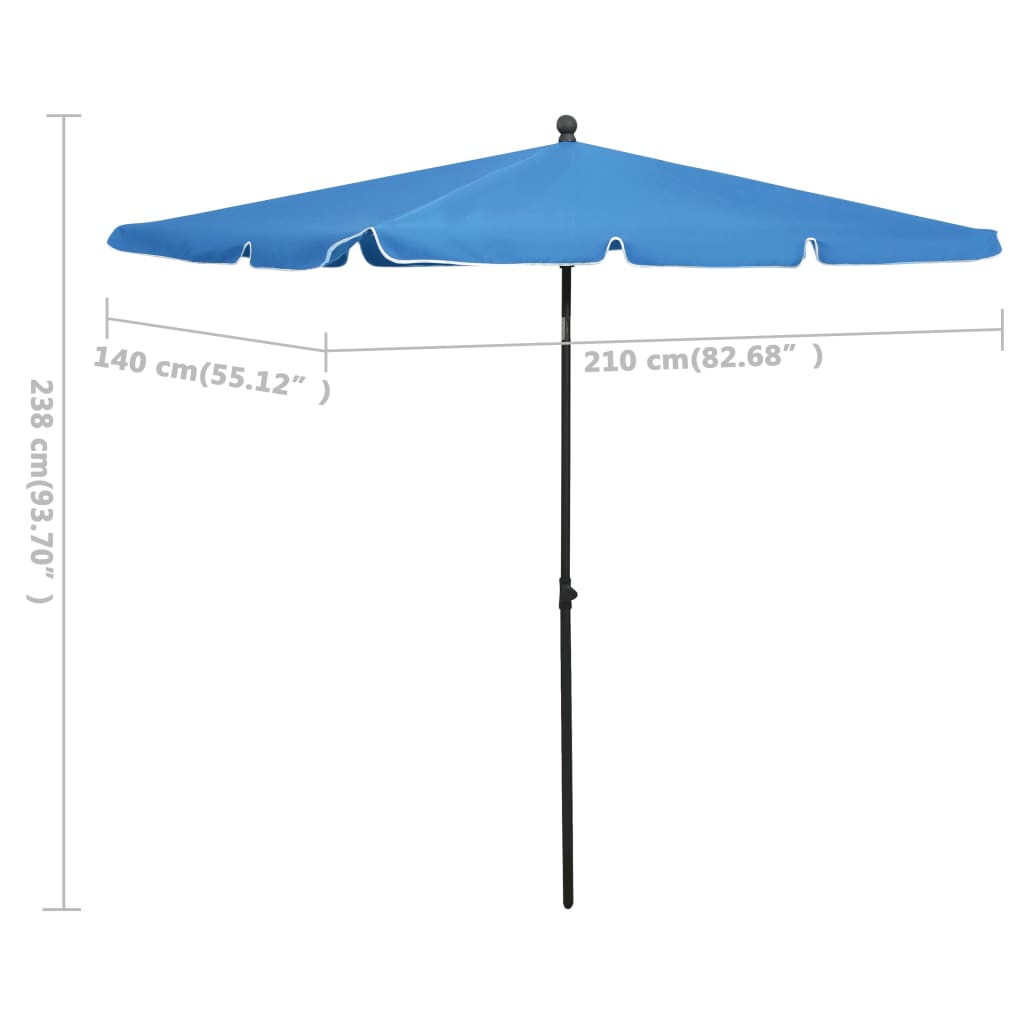 Ombrellone da Giardino con Palo 210x140 cm Azzurro