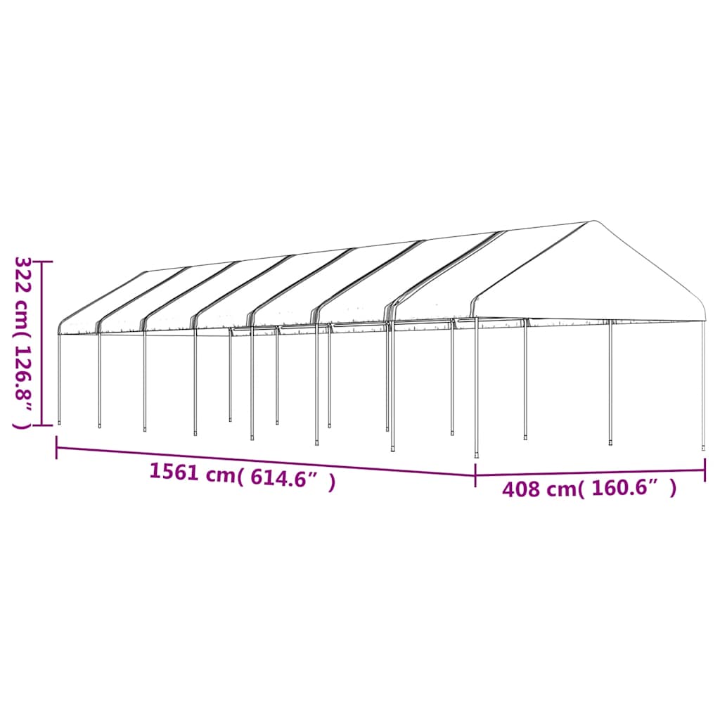 Gazebo con Tetto Bianco 15,61x4,08x3,22 m in Polietilene