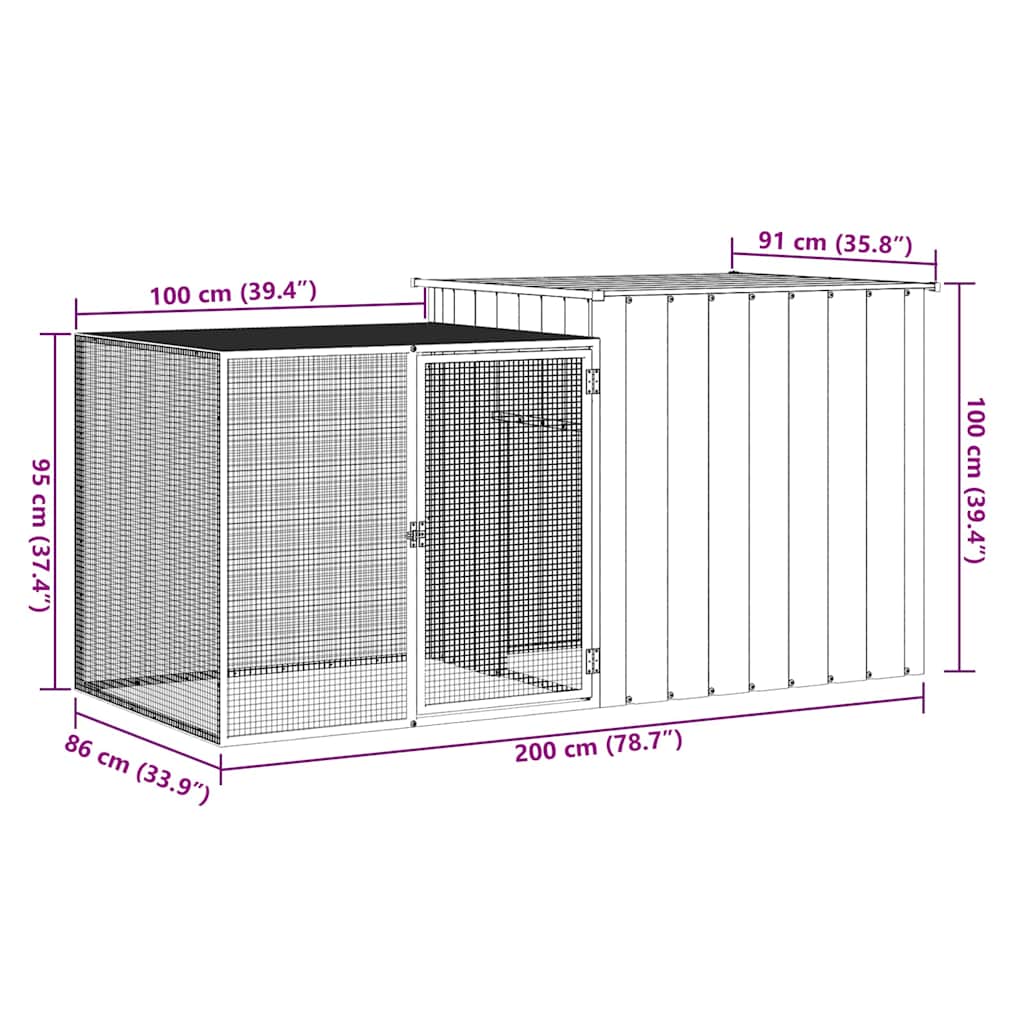 Gabbia per Conigli Antracite 200x91x100 cm Acciaio Zincato