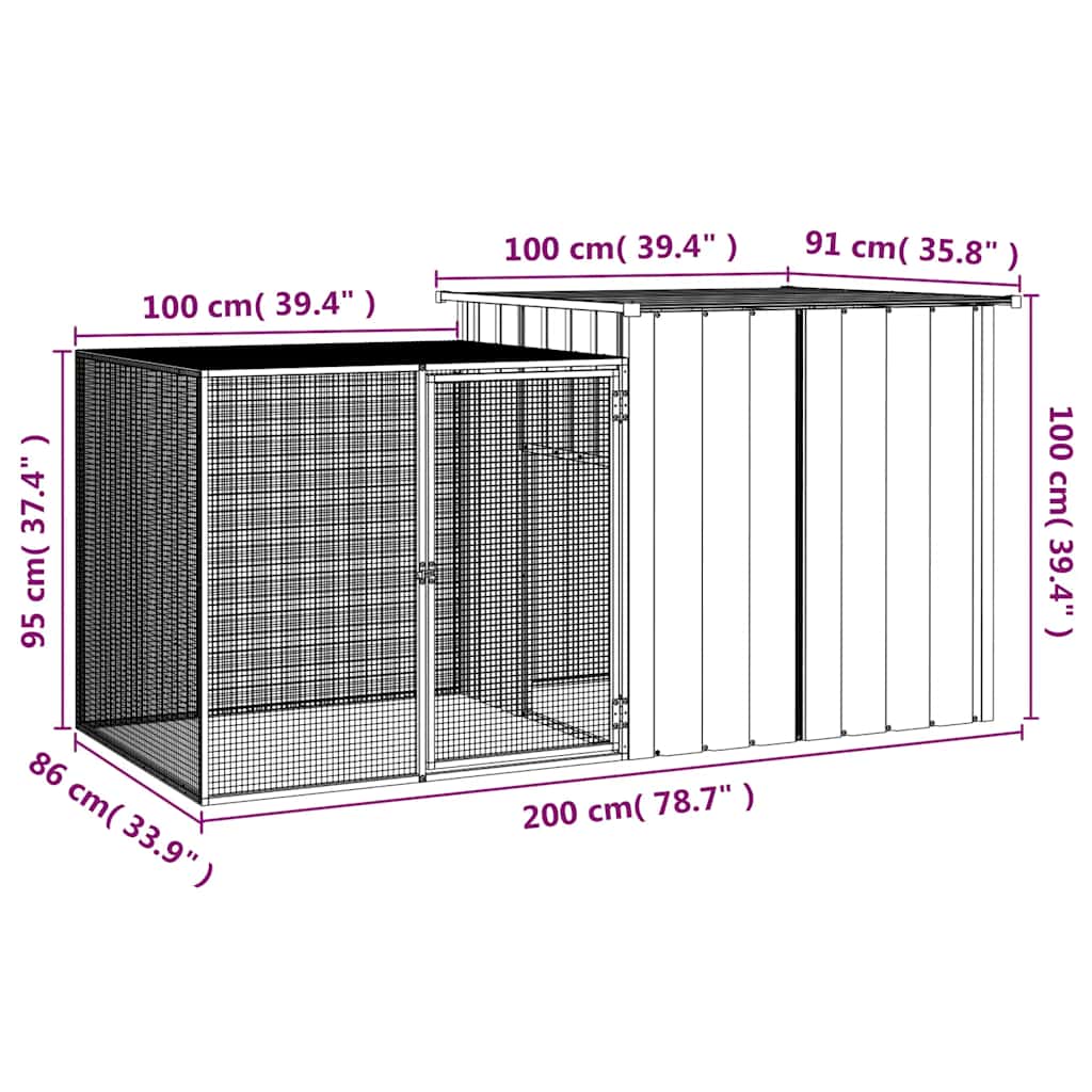 Gabbia per Conigli Grigia 200x91x100 cm Acciaio Zincato
