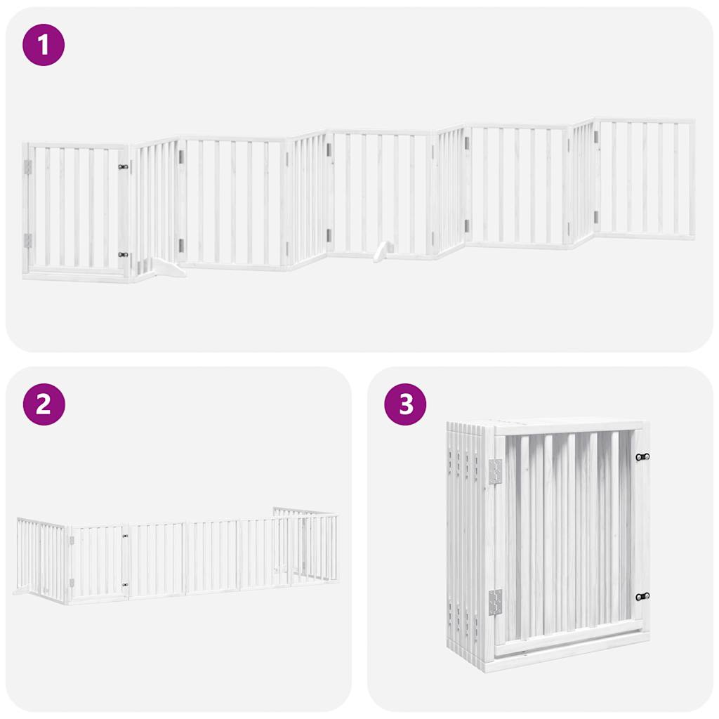 Cancello Cani Porta Pieghevole Bianco 9 Pannelli 450 cm Pioppo