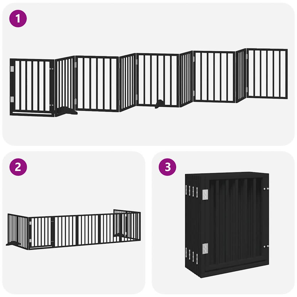 Cancello per Cani Porta Pieghevole Nero 9 Pannelli 450cm Pioppo