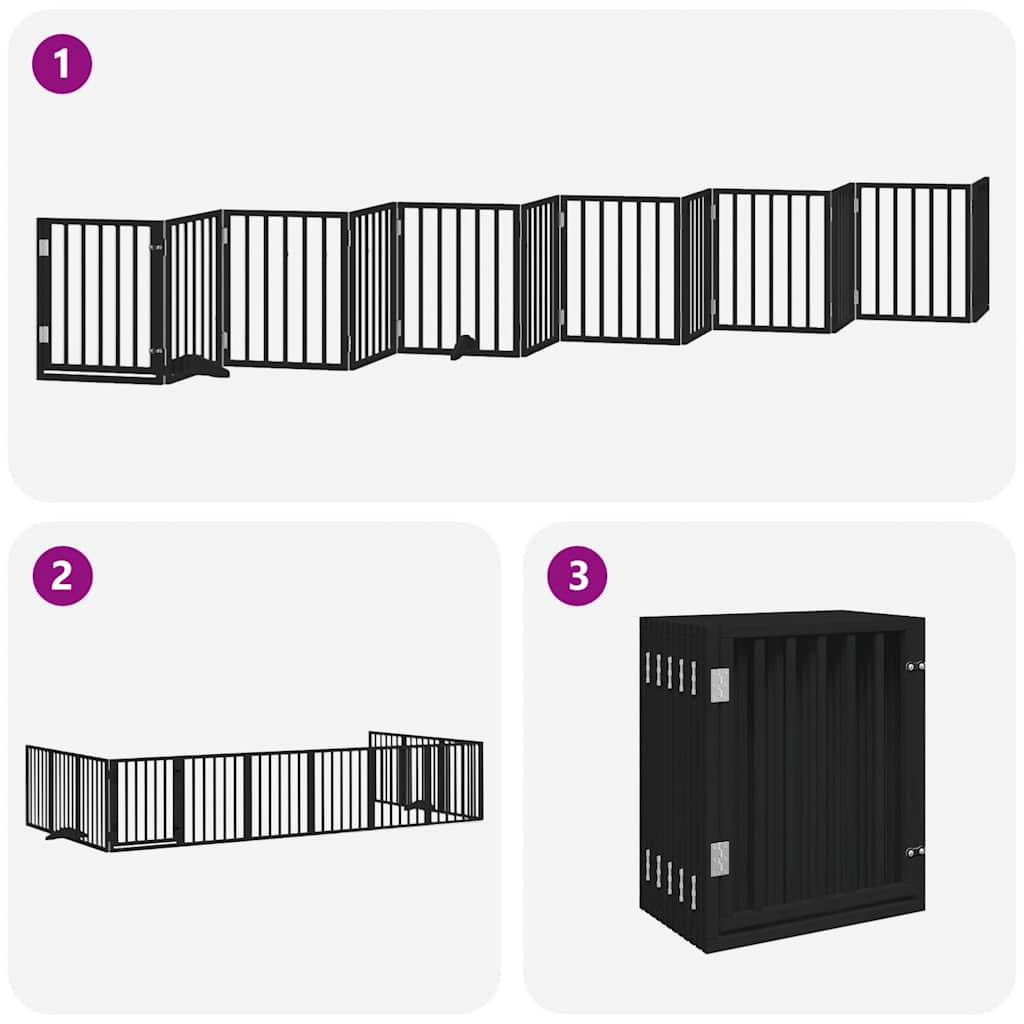 Cancello Cani Porta Pieghevole Nero 12 Pannelli 600 cm Pioppo